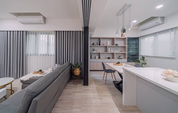 Căn hộ màu xanh lam tao nhã nhẹ nhàng, thiết kế phòng bếp siêu rộng để đãi khách-3