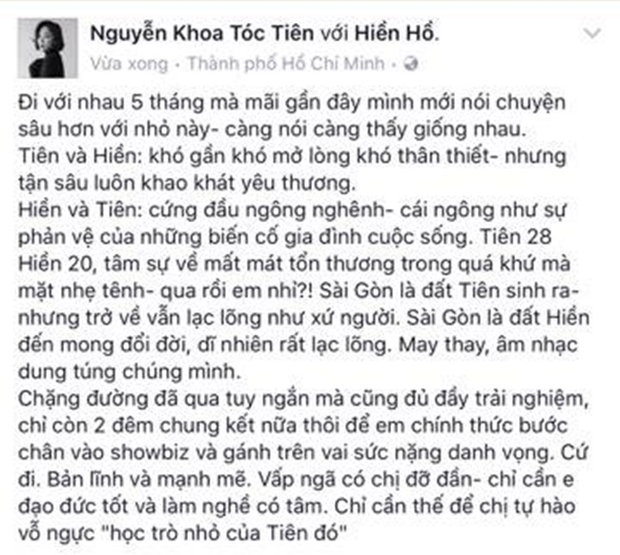 Trước khi cạch mặt, Tóc Tiên từng nhắn nhủ Hiền Hồ đầy chân tình thế này: Vấp ngã có chị đỡ đần, chỉ cần em đạo đức tốt-3