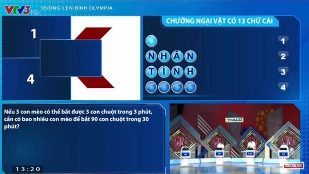 Câu hỏi Olympia siêu hack não: 3 con mèo bắt 3 con chuột trong 3 phút. Hỏi cần bao nhiêu con mèo để bắt 90 con chuột?-1