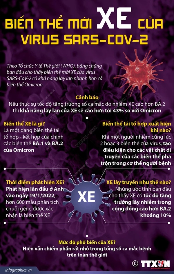 Biến thể mới XE của virus SARS-CoV-2 có khả năng lây lan nhanh hơn cả Omicron-1