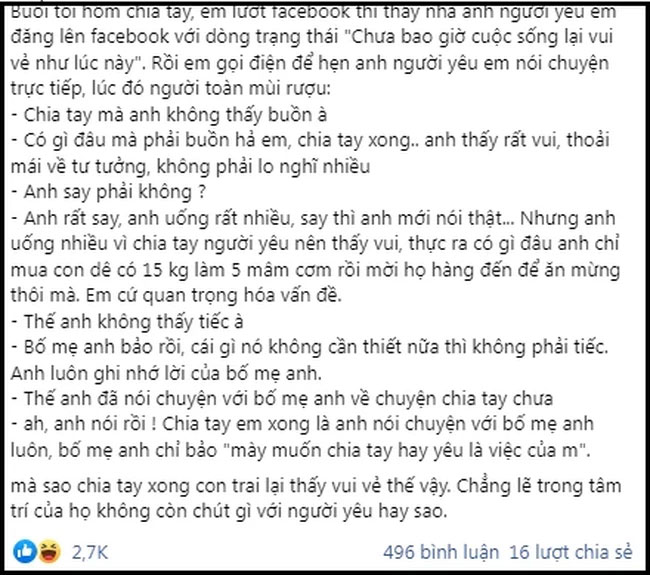 Chia tay xong hỏi thăm bạn trai mới ngã ngửa vì lời đáp: Anh mua con dê 15kg làm mâm cơm ăn mừng, hóa ra đàn ông thâm thúy đến vậy-1