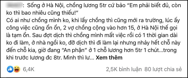Sống ở Hà Nội, chồng lương 5 triệu nhưng vẫn trách vợ không biết đủ và lời khuyên cực gắt từ cộng đồng mạng để cải thiện tất cả-1