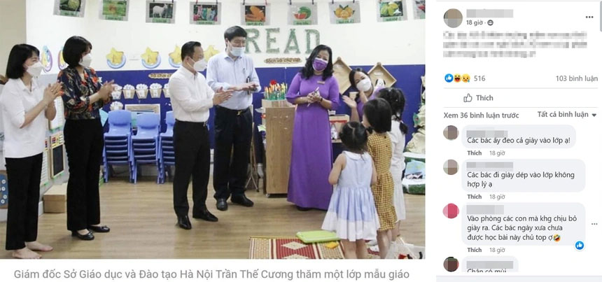 Trường nói về việc đoàn khách sở GD&ĐT Hà Nội đi giày vào lớp mầm non-1
