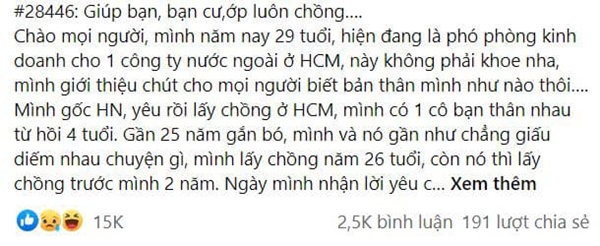 Giúp bạn, bạn cướp luôn chồng, nghe lý do khi ba mặt một lời mới sốc tận óc-1