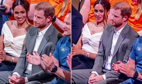 2 bức ảnh cho thấy Meghan đeo mặt nạ hoàn hảo trong khi Hoàng tử Harry mệt mỏi, chán chường-1