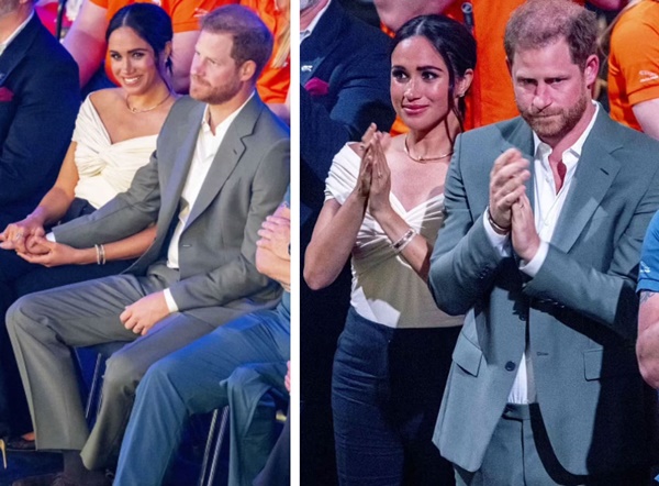 2 bức ảnh cho thấy Meghan đeo mặt nạ hoàn hảo trong khi Hoàng tử Harry mệt mỏi, chán chường-2