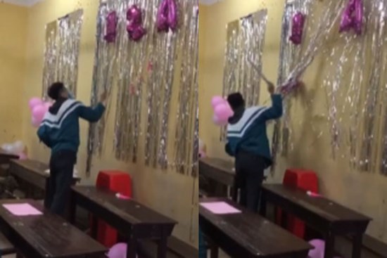 Xôn xao clip nam sinh đập phá lớp học khi trang trí kỷ yếu xong xuôi mà không ai chụp: 