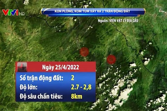 Tiếp tục thêm 2 trận động đất ở Kon Tum đêm 27/4