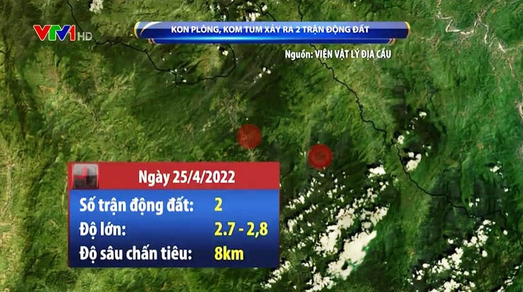 Tiếp tục thêm 2 trận động đất ở Kon Tum đêm 27/4-3