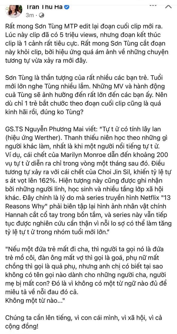 Dư luận phẫn nộ: Dù chỉ là một đứa trẻ bắt chước theo cái kết của MV đã là quá kinh hãi rồi, phải không Tùng?-4