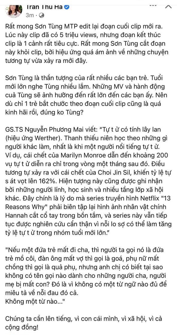 Dư luận phẫn nộ: Dù chỉ là một đứa trẻ bắt chước theo cái kết của MV đã là quá kinh hãi rồi, phải không Tùng?-4