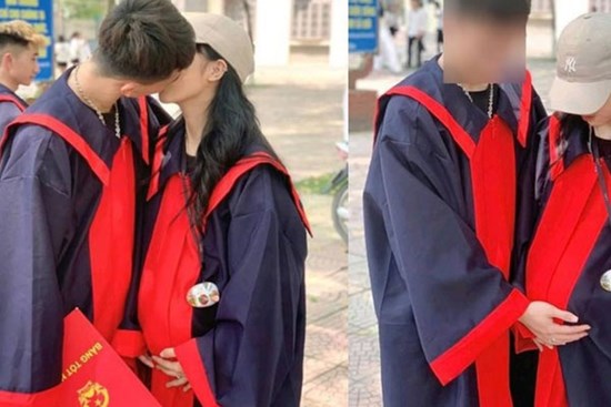 Cặp đôi gây tranh cãi kịch liệt khi khoe ảnh tốt nghiệp cấp 3 khi đang mang bầu, chính chủ nói gì?