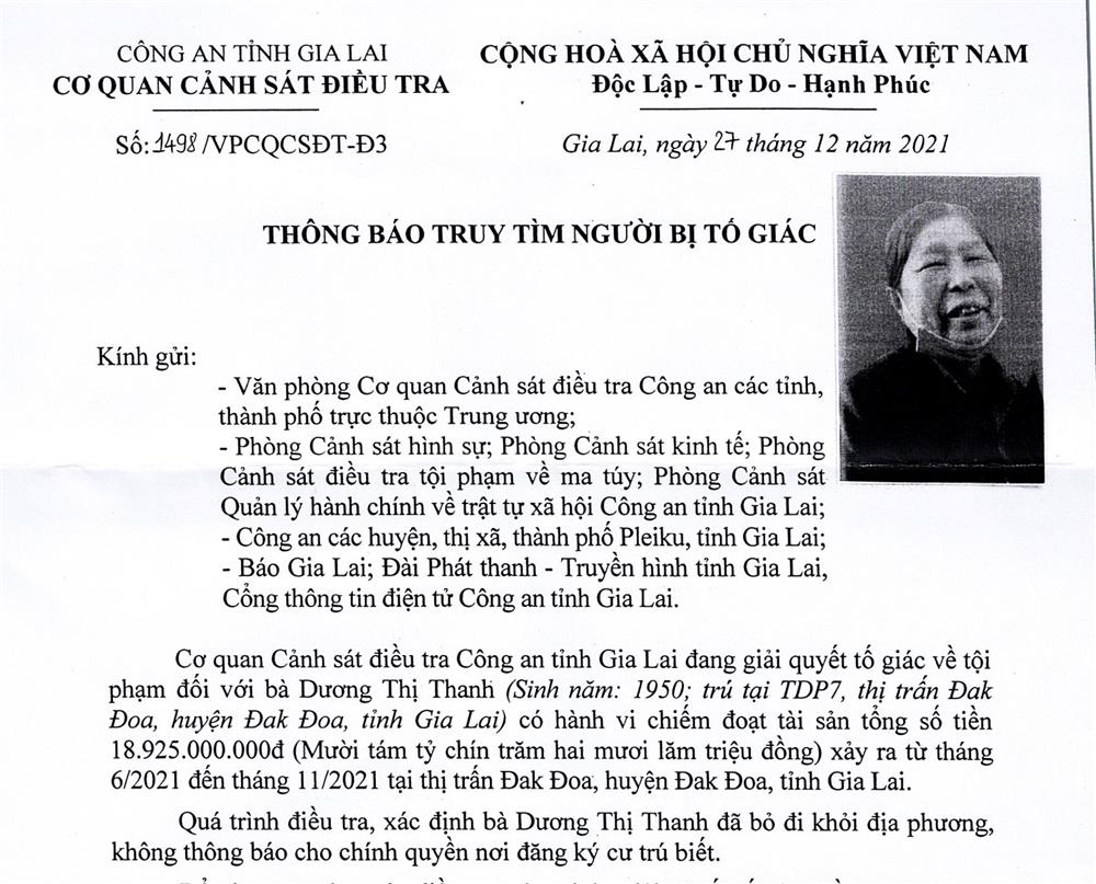 Cụ bà 72 tuổi lừa đảo 19 tỉ đồng, công an tìm bị hại-1