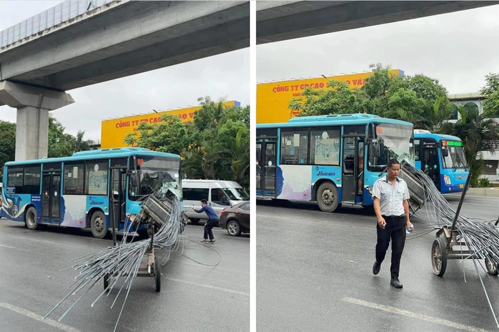 Xe chở sắt xuyên thủng xe buýt trên phố Hà Nội, hiện trường gây thất kinh-2
