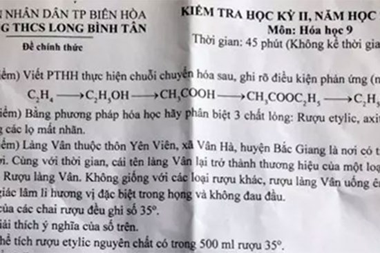 Đề thi Hóa khen nức nở rượu Làng Vân, phụ huynh bức xúc