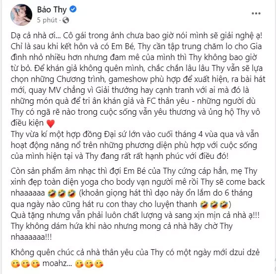 Bảo Thy: Tôi chưa bao giờ nói mình giải nghệ-1