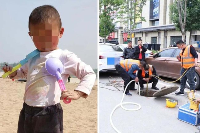 Bé trai 3 tuổi mất tích sau sự cố rơi xuống cống, người cha bất lực nhìn con trai bị dòng nước cuốn trôi-1