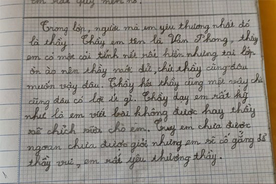 Bài văn tả thầy giáo của học sinh tiểu học khiến cộng đồng mạng rụng tim vì quá tình cảm