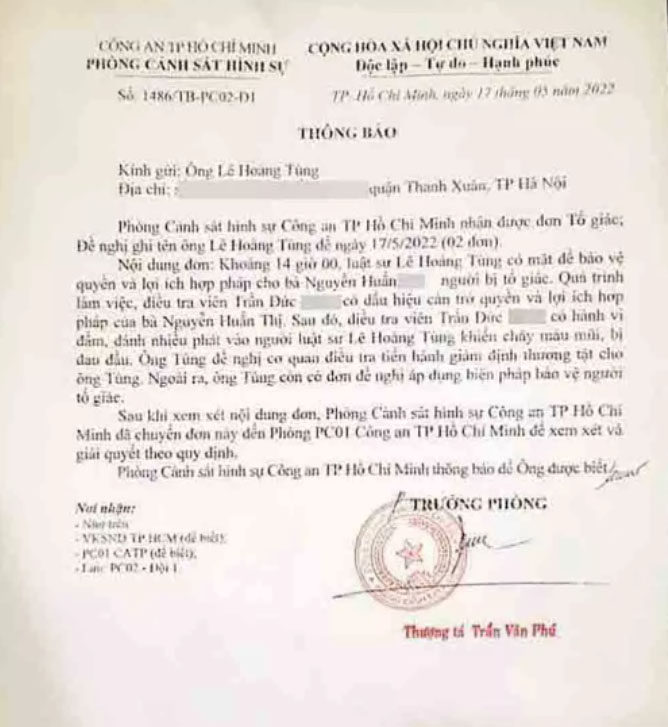 Vụ luật sư ‘tố’ điều tra viên hành hung, công an nói… trượt ngã-2