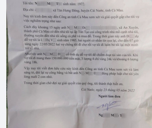 Người đàn ông cầu cứu vì vợ mang nhiều tiền, vàng theo nhân tình-1