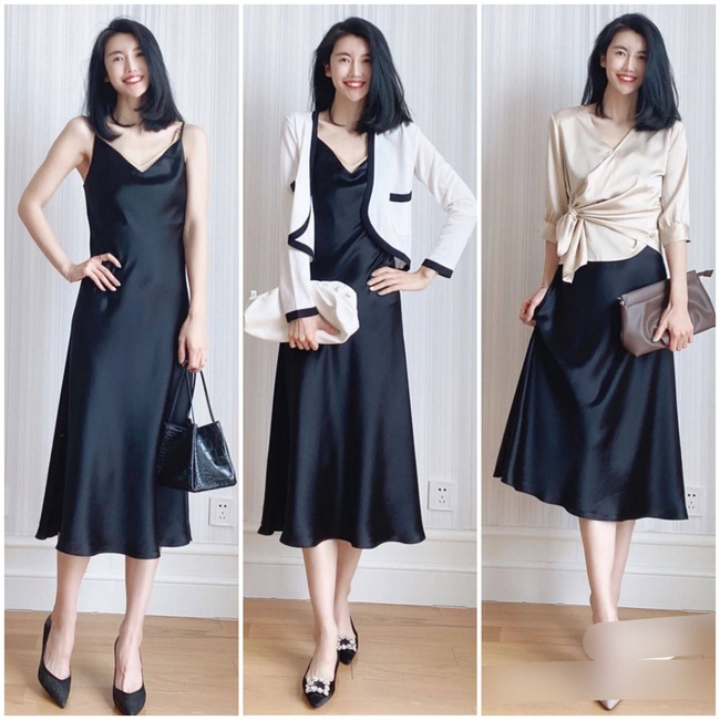 Chiêu mix đồ hack eo thon bụng phẳng từ chiếc váy lụa đơn giản-1