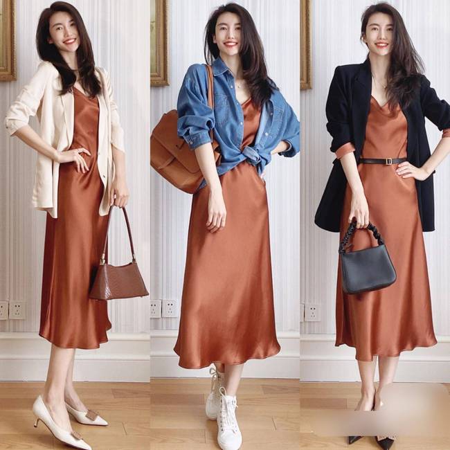 Chiêu mix đồ hack eo thon bụng phẳng từ chiếc váy lụa đơn giản-8