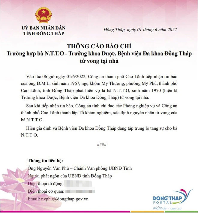 Xác minh thư tuyệt mệnh của trưởng khoa dược tử vong tại nhà riêng-1