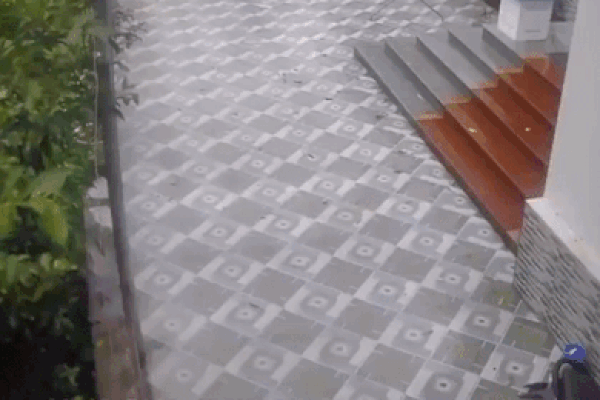 Clip sét đánh suýt trúng bé trai cầm ô đi trong sân nhà