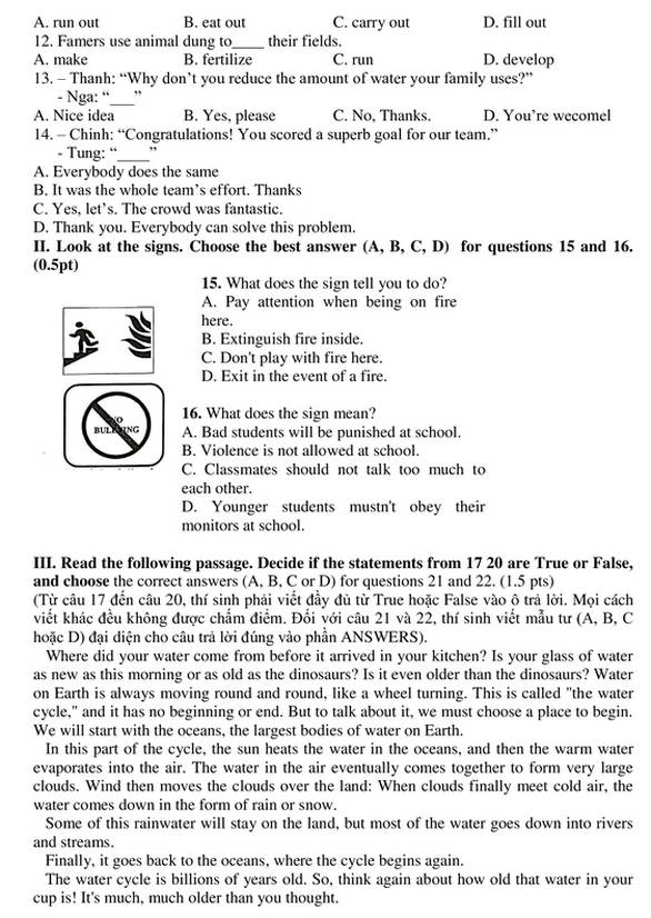 Đáp án ĐỀ THI TIẾNG ANH và ĐỀ THI NGỮ VĂN thi lớp 10 ở TP.HCM-2