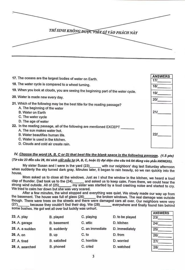 Đáp án ĐỀ THI TIẾNG ANH và ĐỀ THI NGỮ VĂN thi lớp 10 ở TP.HCM-6