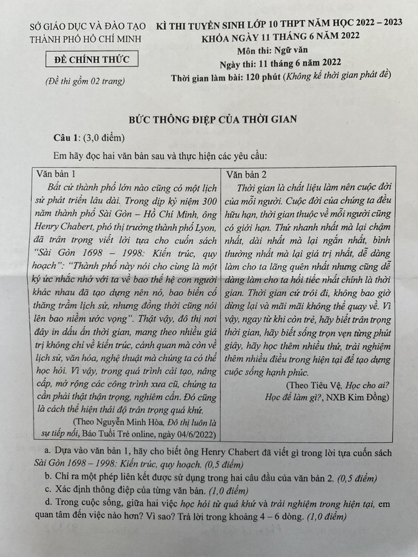 Đáp án ĐỀ THI TIẾNG ANH và ĐỀ THI NGỮ VĂN thi lớp 10 ở TP.HCM-8
