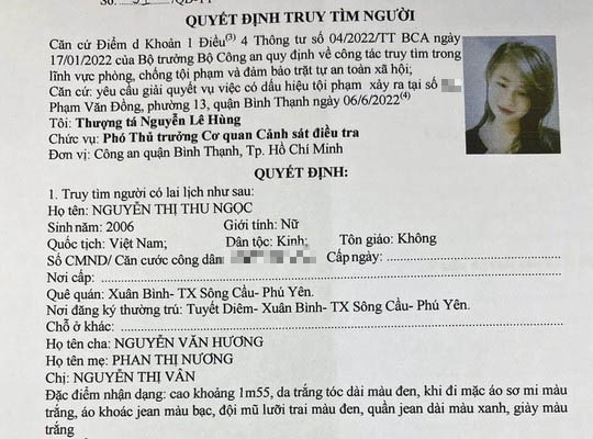 Công an ra quyết định truy tìm thiếu nữ 16 tuổi mất tích khi vào TP HCM xin việc-2