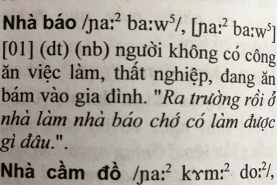 Tác giả từ điển giải nghĩa nhà báo là người 'thất nghiệp, ăn bám'