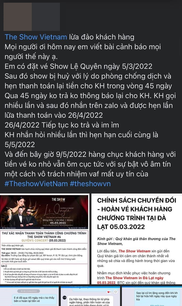The Show Việt Nam bị quản lý Phương Mỹ Chi tố quỵt tiền cát-xê, khán giả bức xúc không được hoàn tiền vé và còn lơ cả lương ekip?-4