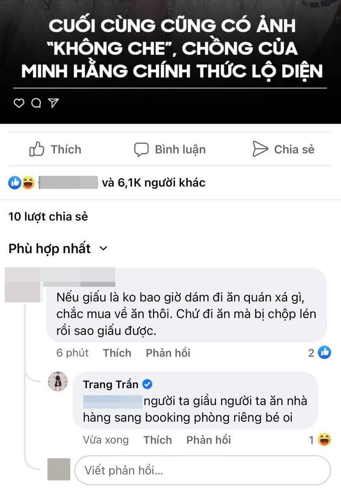 Trang Trần bênh vực Minh Hằng chuyện giấu chồng: Người ta giàu người ta ăn phòng riêng bé ơi!-3
