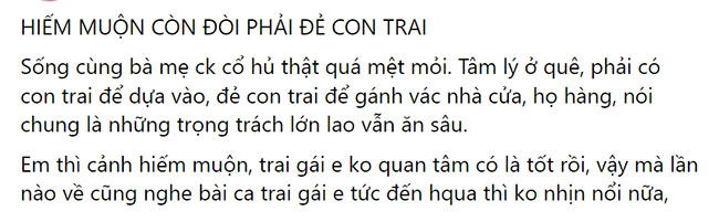 Con dâu bức xúc vì đã hiếm muộn, mẹ chồng còn đòi đẻ con trai-1