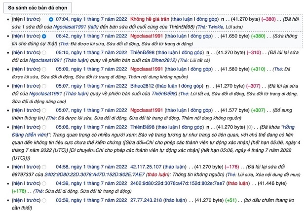 Giành nhau chỉnh sửa thông tin về diễn viên Hồng Đăng trên Wikipedia-1