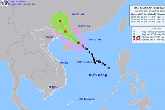 Bão số 1 giật cấp 14 đang hướng gần Quảng Ninh, Bắc bộ mưa to từ chiều tối 2/7