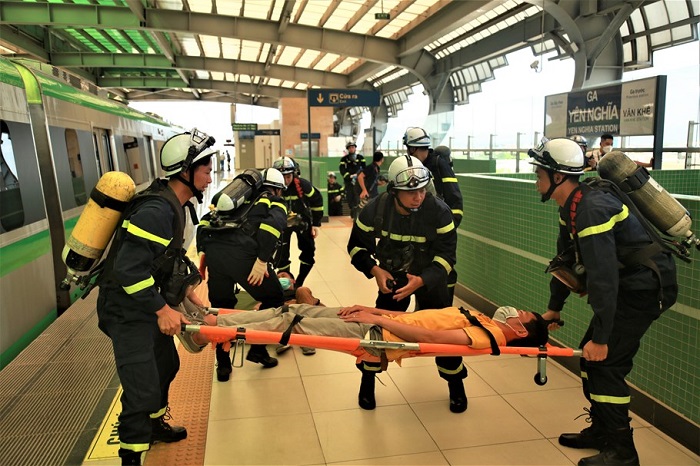Diễn tập phòng cháy và cứu nạn trên tuyến đường sắt đô thị 2A Cát Linh- Hà Đông-3