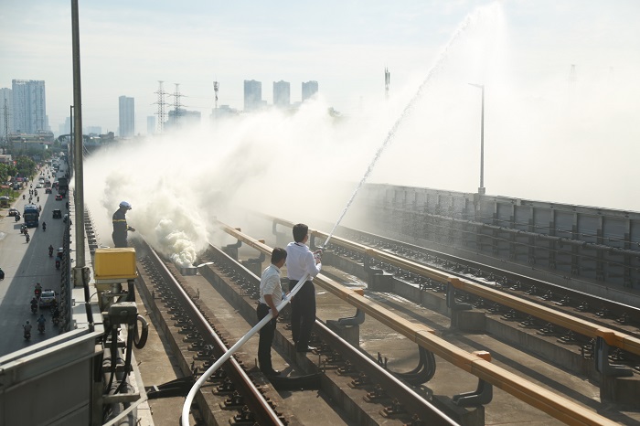 Diễn tập phòng cháy và cứu nạn trên tuyến đường sắt đô thị 2A Cát Linh- Hà Đông-4