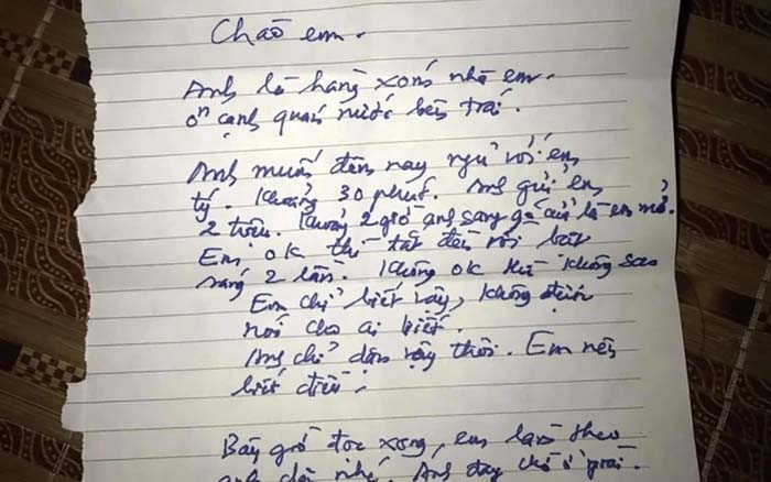 Người đàn ông ném thư vào nhà hàng xóm xin ngủ cùng em đêm nay có thể bị phạt 8 triệu đồng-1