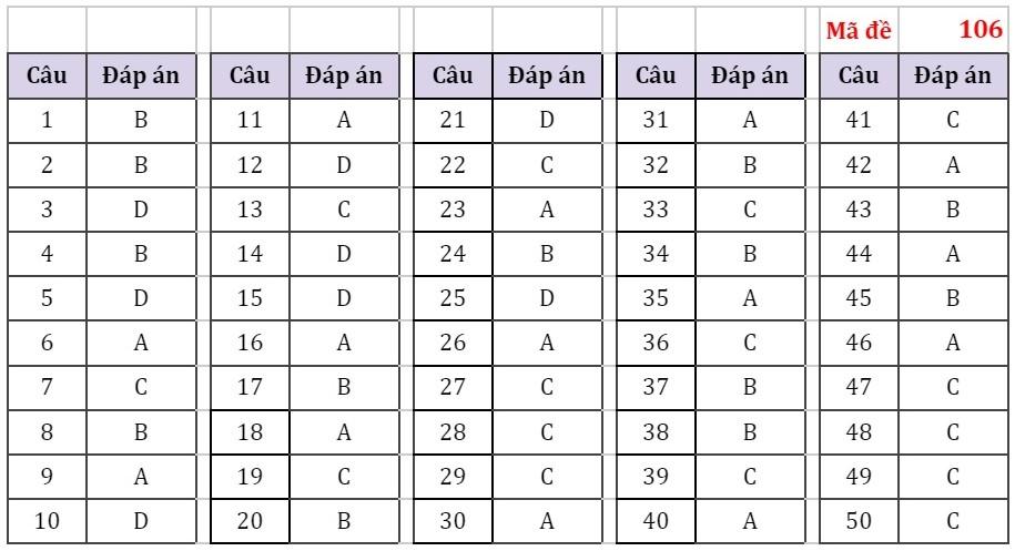 Đáp án tham khảo môn Toán thi tốt nghiệp THPT 2022-3