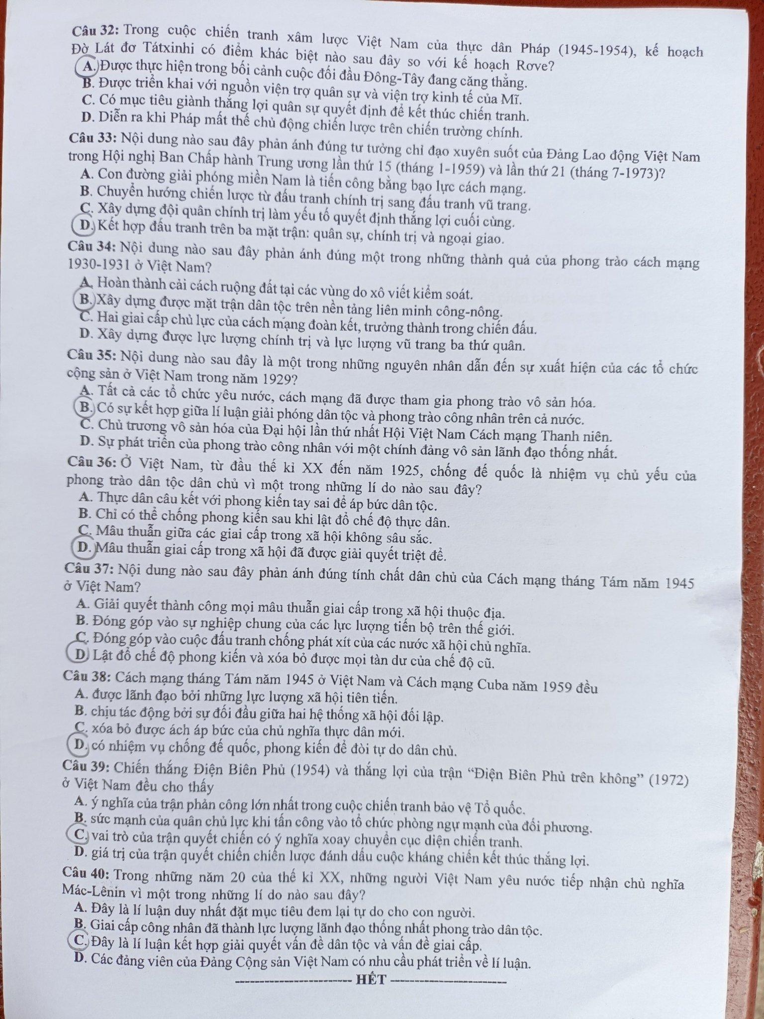 Đề môn Lịch sử thi tốt nghiệp THPT 2022-2