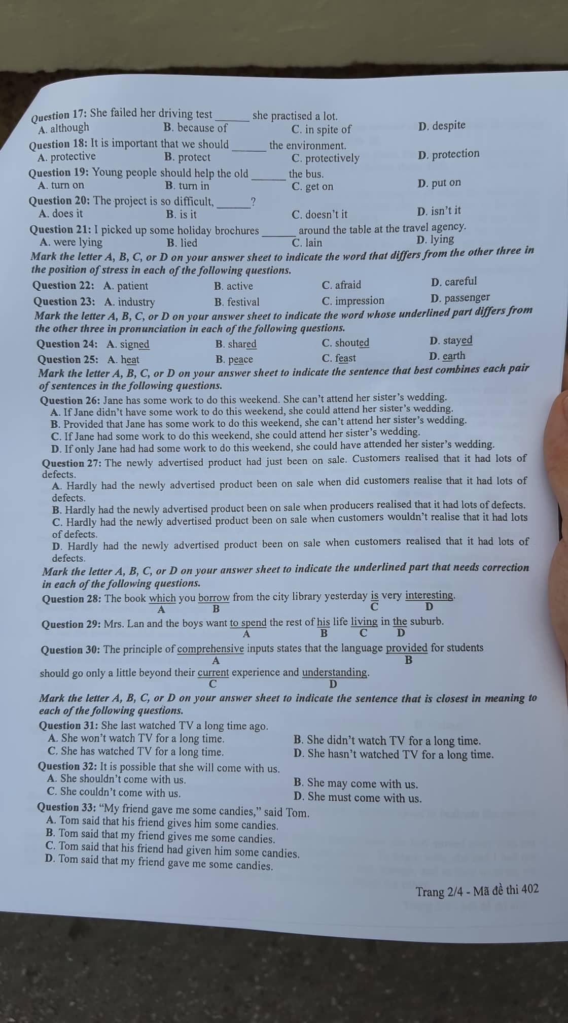 Đề tiếng Anh thi tốt nghiệp THPT năm 2022-2