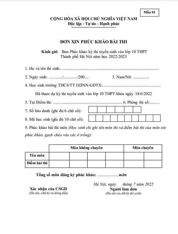 Cách phúc khảo bài thi vào lớp 10 ở Hà Nội-1