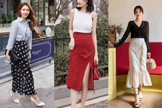 7 set đồ mix cùng chân váy chấm bi sành điệu