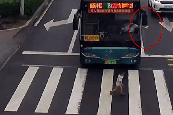 Clip: Bé trai bất ngờ lao ra đường đông đúc xe cộ, tài xế xe buýt nhanh trí làm một việc cứu mạng cháu bé-1