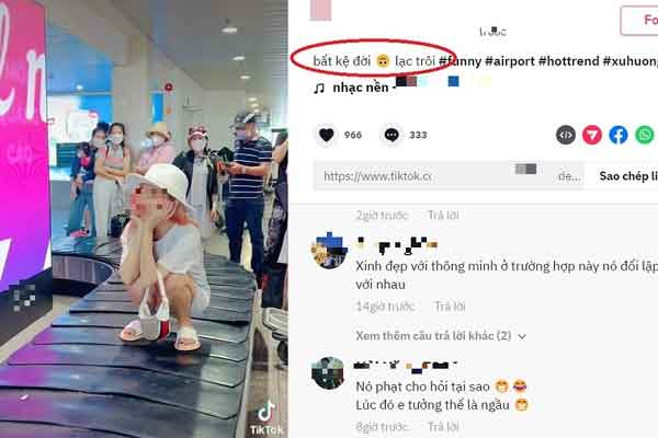 Cô gái ngồi trên băng chuyền hành lý tại sân bay có thể bị cấm bay-1