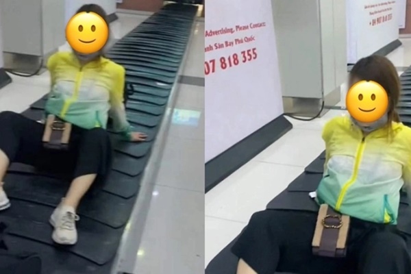 Thông tin mới gây bất ngờ về danh tính cô gái ngồi hớ hênh trên băng chuyền hành lý sân bay-2