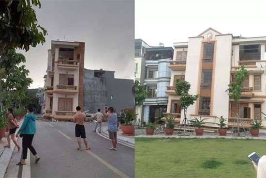 Kinh hoàng nhà 4 tầng ở Sơn La bất ngờ đổ sập khi đang di chuyển